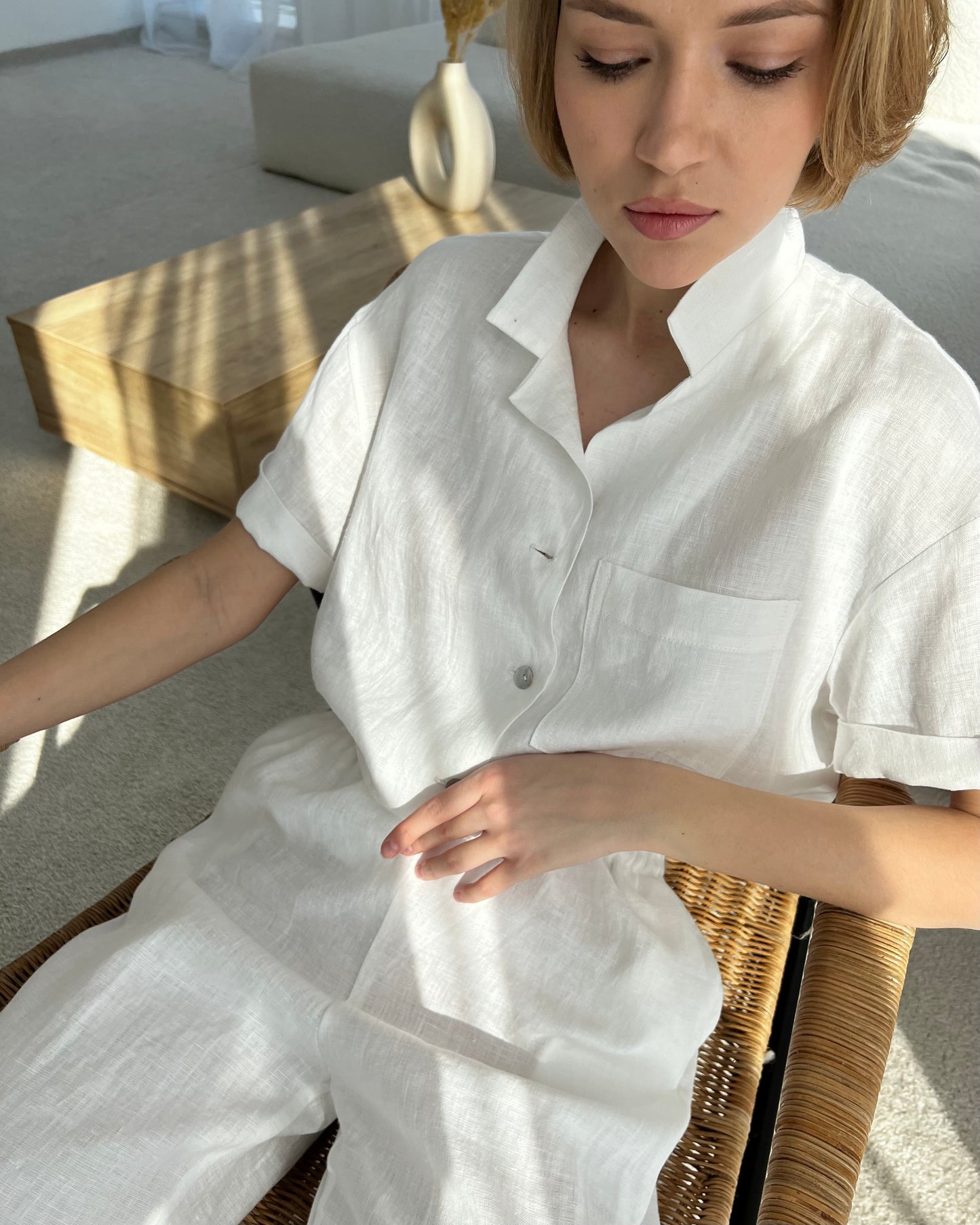 S H I R T 100% washed linen | short sleeve | white