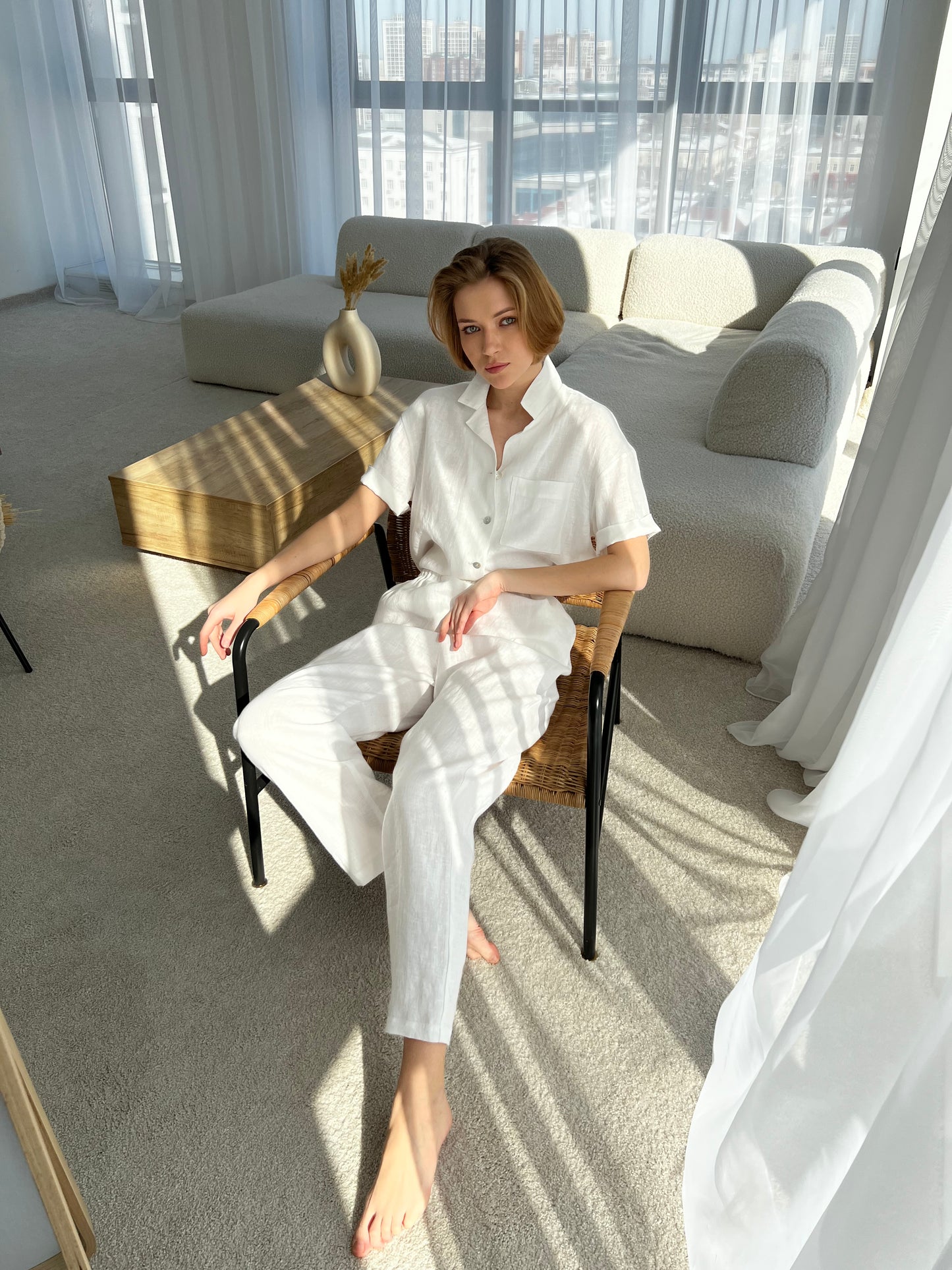 P A N T S 100% washed linen | white