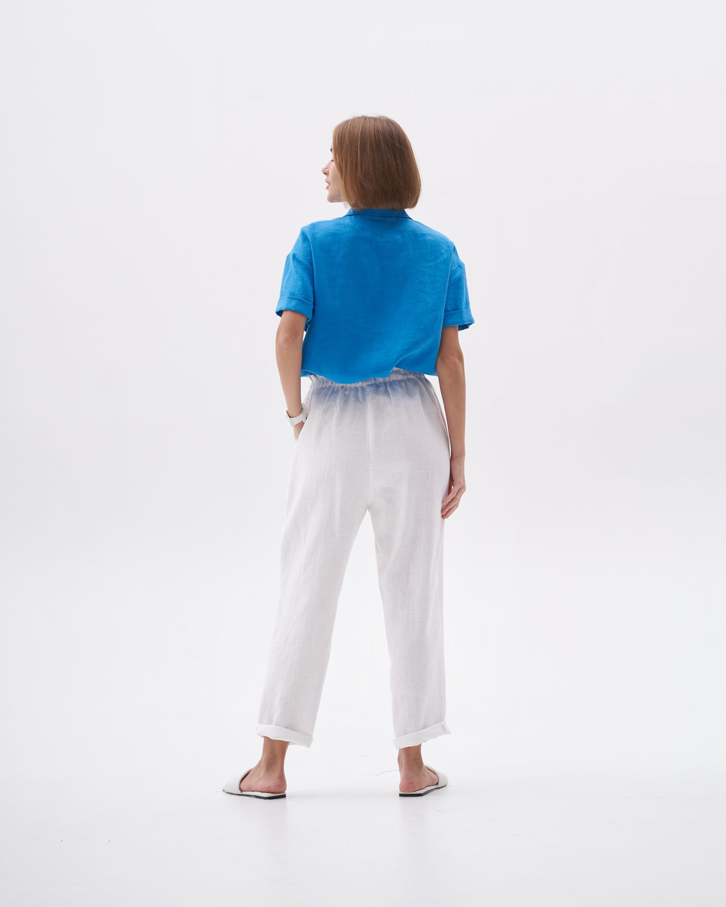 P A N T S 100% washed linen | white