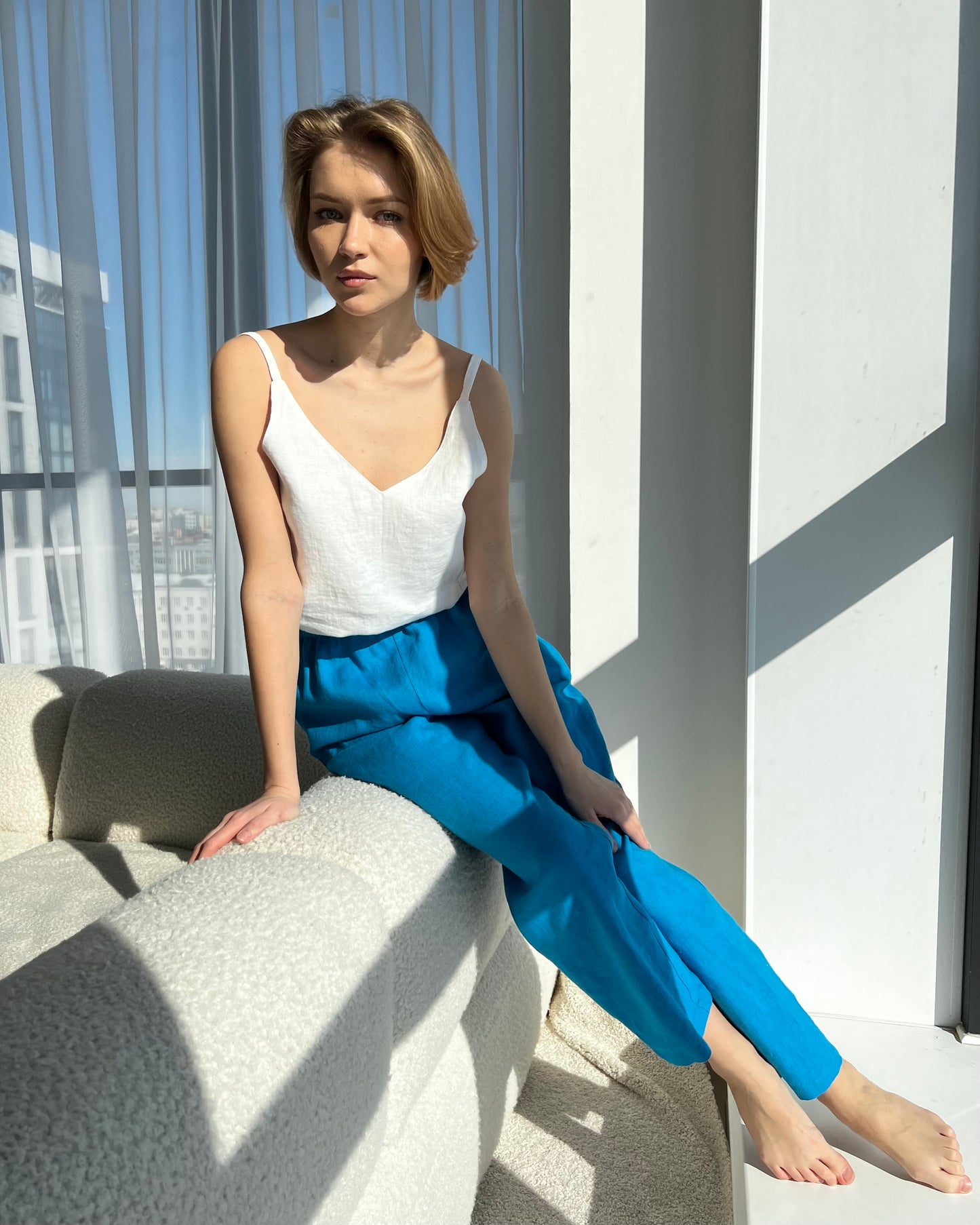 T O P 100% washed linen | white