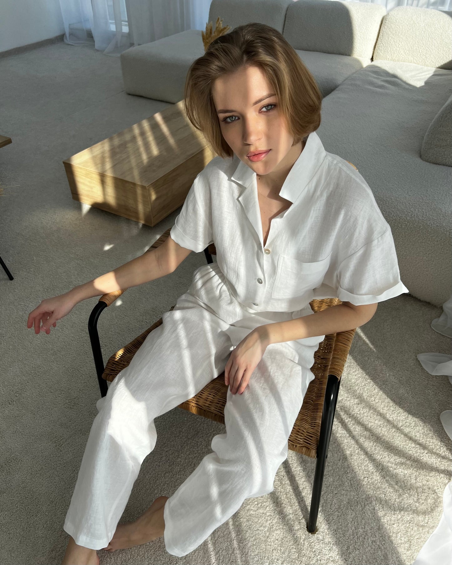 S H I R T 100% washed linen | short sleeve | white