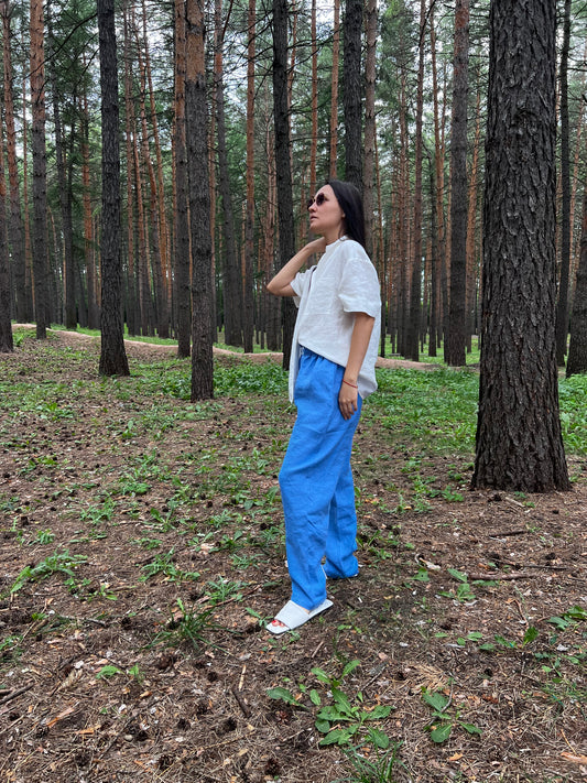 P A N T S 100% washed linen | blue