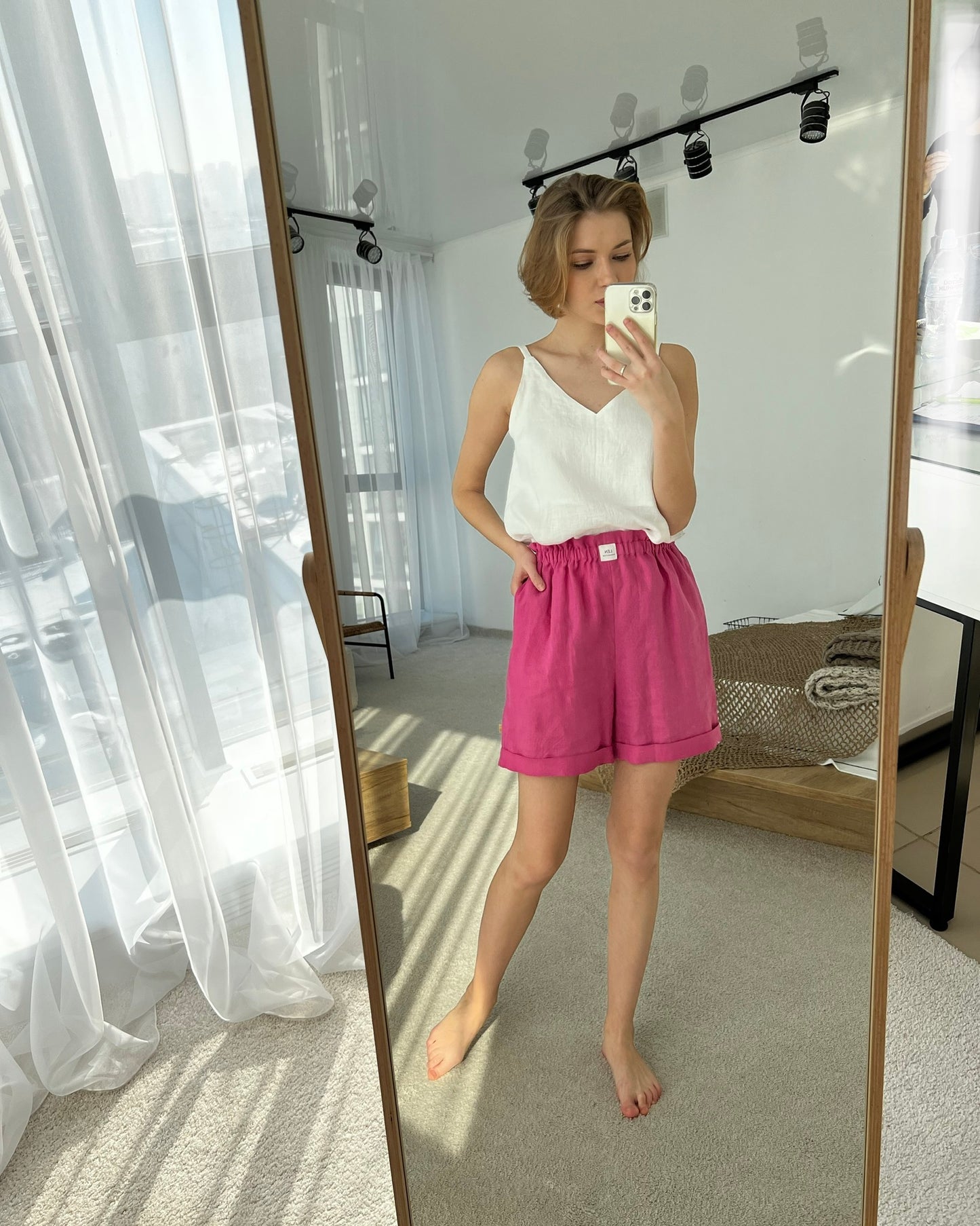 S H O R T S 100% washed linen | pink