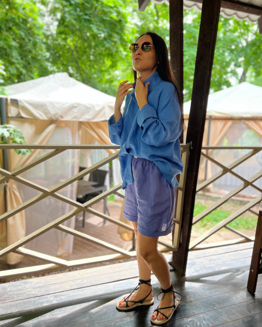 S H I R T 100% washed linen | long sleeve | blue